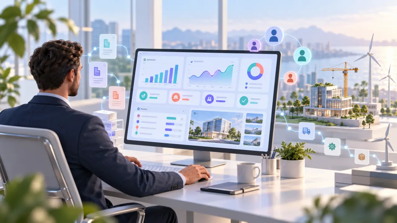 Tableau de bord d’entreprise avec indicateurs financiers et graphiques de croissance